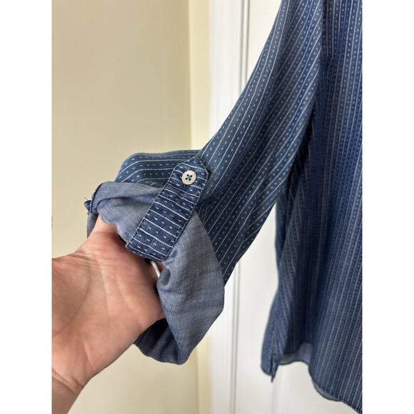 Foxcroft Blue Button Up Size 16W Tencel Lyocell Chambray Western Casual Boho - Picture 5 of 8